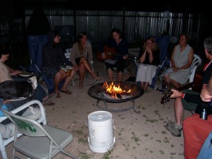 singing and telling stories around the fire